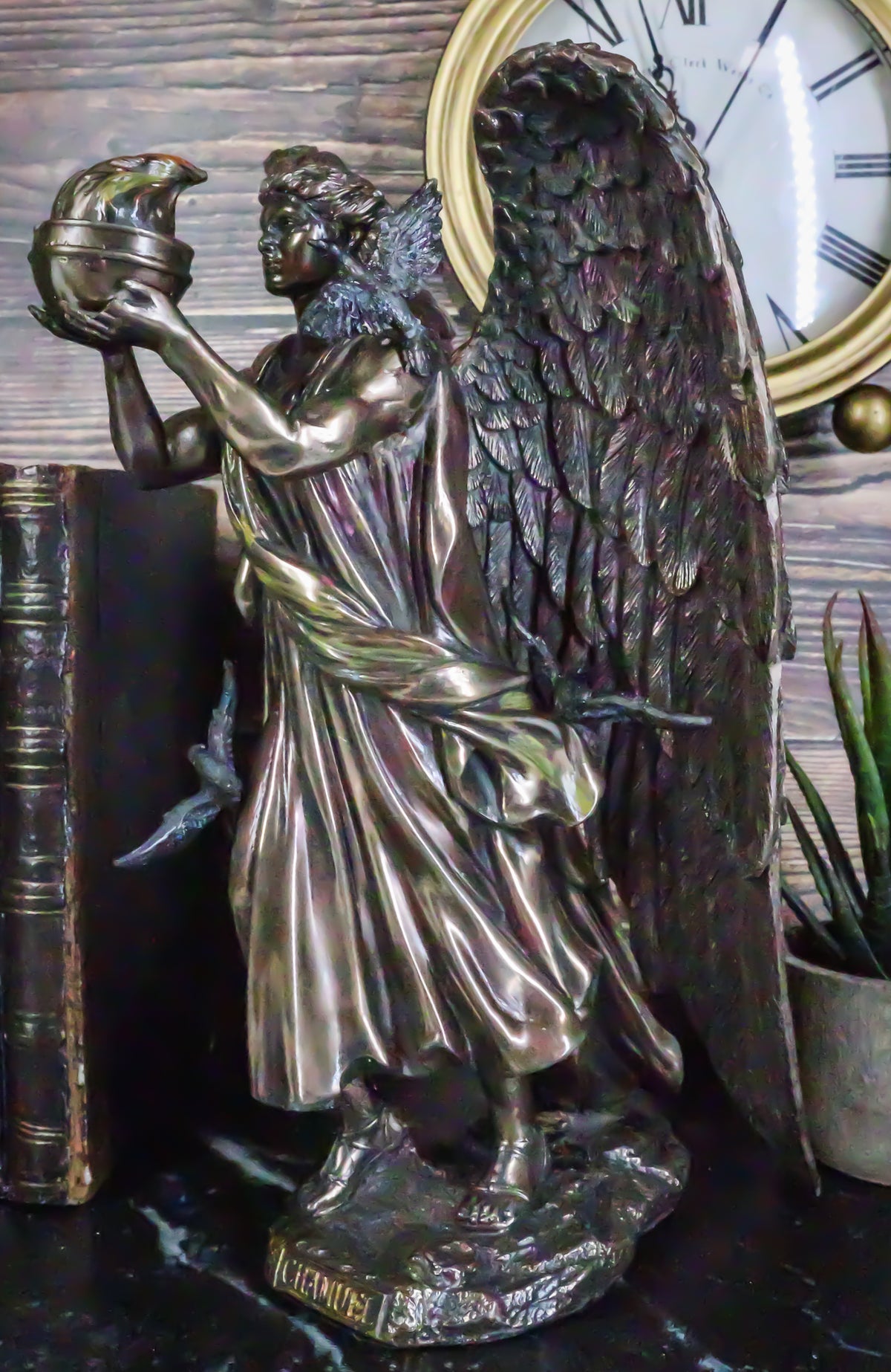 Ebros Archangel Chamuel Statue 9.5"H Angel Chamuel Carrying Holy Flame Figurine