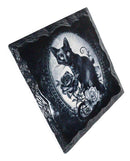 Ebros Witching Hour Feline Black Cat Roses Cork Backed Ceramic Coasters Set of 4