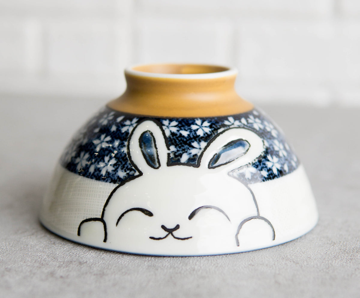 Pack Of 6 Made In Japan Ceramic Colorful 2 Rabbits Gazing Moon Soup Rice Bowls