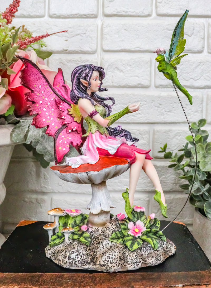 Whimsical Pink Elf Fairy With Flying Frog Fairy Messenger Decorative Figurine