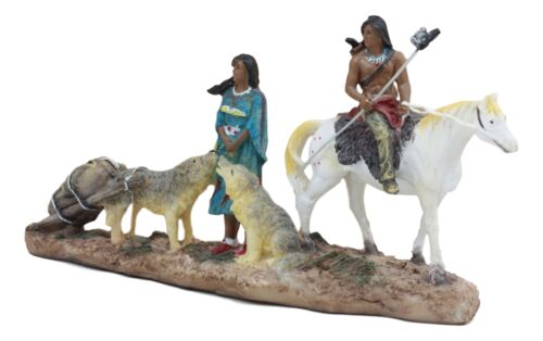 Indigenous Native American Indian Family With Horse And Wolves Migration Statue