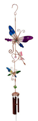 Ebros Gift Stained Glass Colorful Three Butterflies Copper Metal Wind Chime 28"Long Resonant Outdoor Patio Garden Decor Accessory