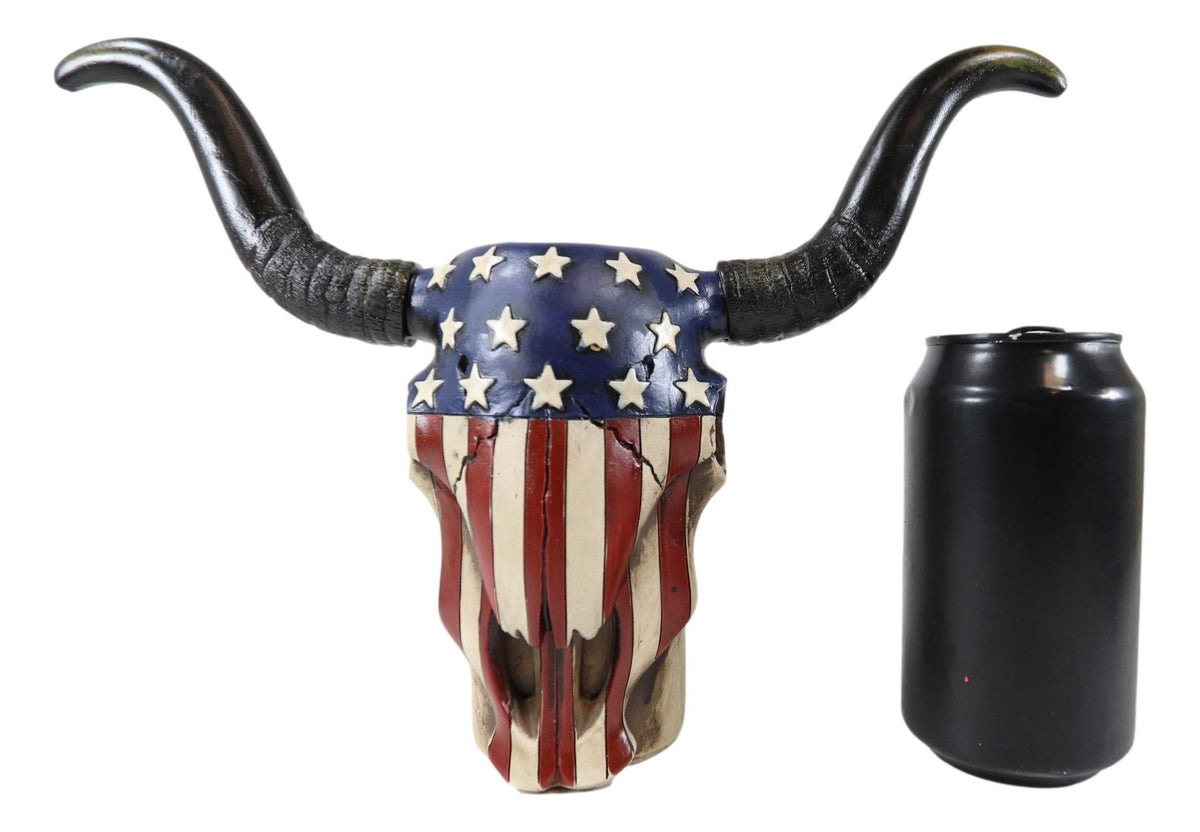 Western Patriotic US American Flag Old Faithful Longhorn Cow Skull Vase Planter