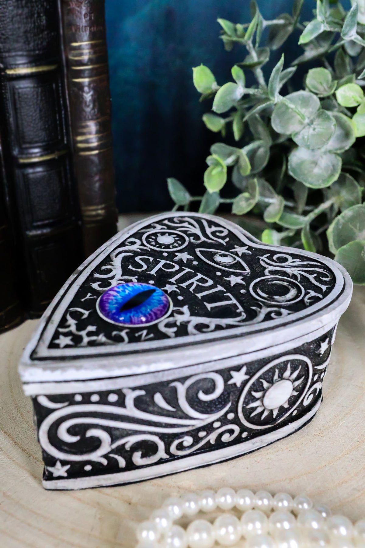 Ouija Spirit Board With Glass Evil Eye Heart Decorative Jewelry Box Figurine