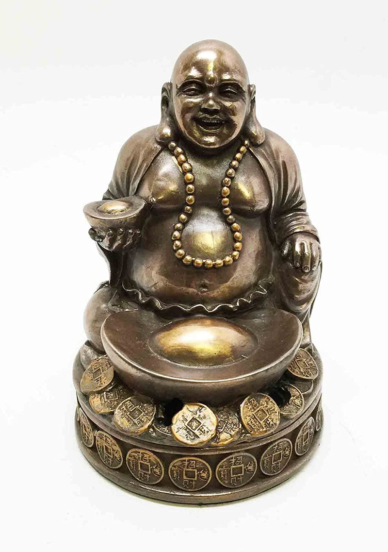 Ebros 4.25 Inch Lucky Buddha Bronze Finish Incense Burner Statue Figurine - Ebros Gift