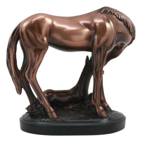 Ebros Farm Country Horse Family Mare and Foal Bronze Electroplated Resin Figurine