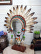 Western Tribal Indian Warrior Chief Headdress Metal Feathers Figurine With Stand