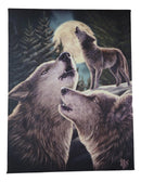 Wolf Song Howling Gray Wolves With Full Moon Wood Framed Canvas Wall Decor