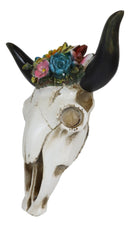 Set of 2 Southwestern Bull Cow Steer Skulls With Colorful Succulent Wall Decors