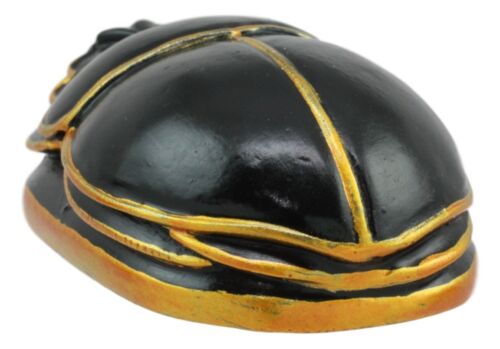 Egyptian Black Gold Scarab Amulet With Hieroglyphs Statue Symbol of Rebirth 3"L - Ebros Gift