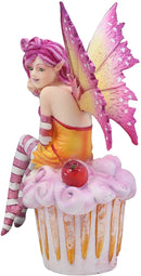 Ebros Colorful Amy Brown Pink Cherry Cupcake Fairy Statue Sweet Tooth Collection