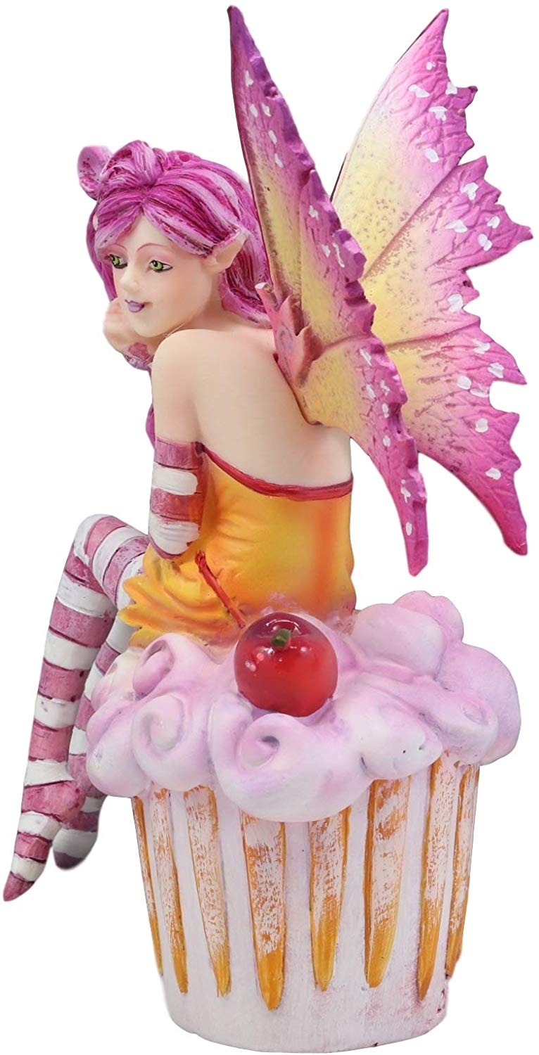 Ebros Colorful Amy Brown Pink Cherry Cupcake Fairy Statue Sweet Tooth Collection