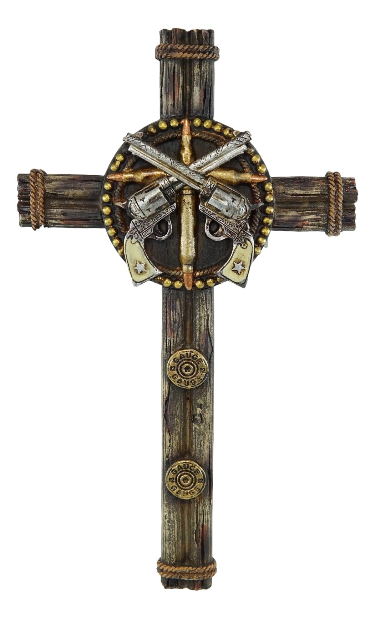 Set Of 3 Rustic Western Star Horseshoe Cowboy Horse And Pistols Wall Crosses - Ebros Gift