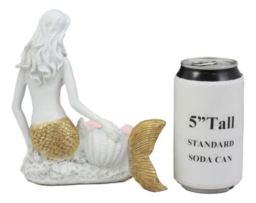 Ebros Under The Sea Golden Mermaid Candle Holder Statue 6.75" Tall Nautical Mermaid Holding Oyster Shells Figurine