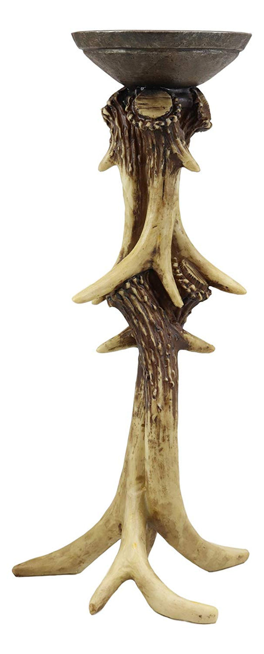 Ebros 14" Tall Rustic Buck Elk Deer Entwined Antlers Candle Holder Stand Set of 2