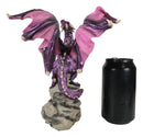 Fantasy Magenta Striped Behemoth Dragon Roaring On Volcanic Rock Mountain Statue