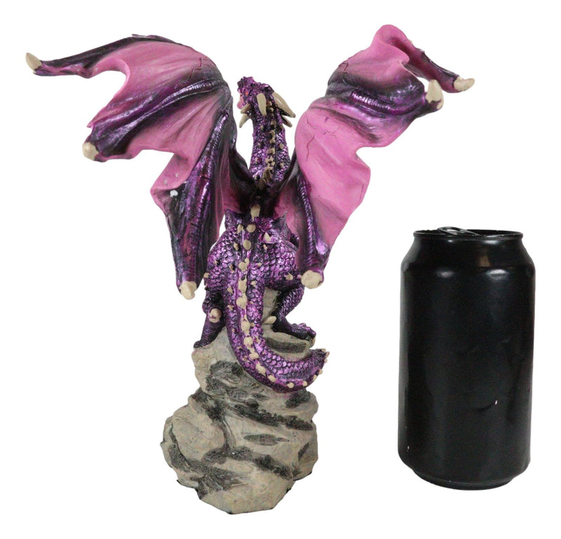 Fantasy Magenta Striped Behemoth Dragon Roaring On Volcanic Rock Mountain Statue