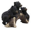 Whimsical Rustic Forest 3 Black Bear Cubs Climbing On Arched Log Statue 12.25"L - Ebros Gift