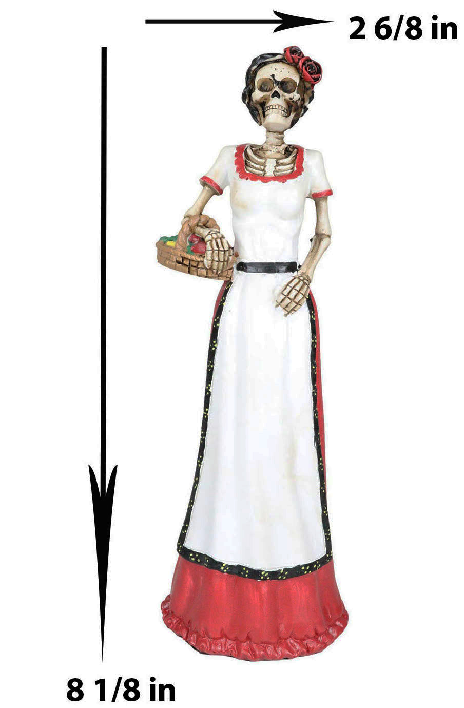 Day of The Dead Traditional Senorita Mexican Lady With Fruit Basket Figurine