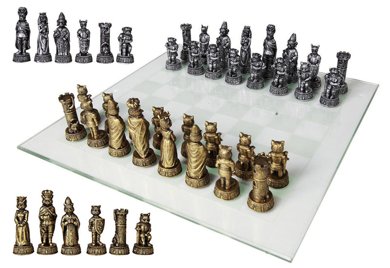 Ebros Cats Versus Dogs Chess Set Resin Character Pieces With Glass Board Set