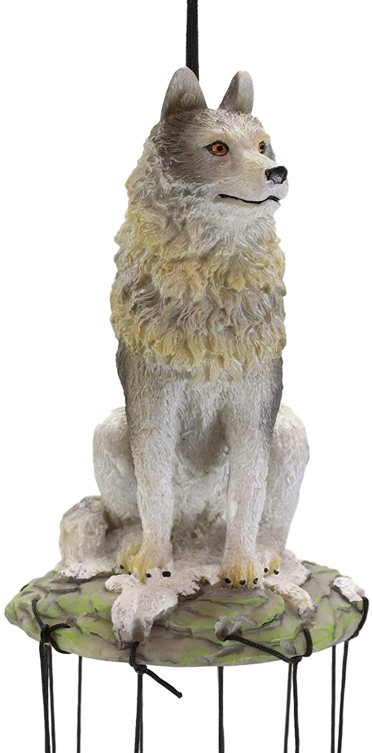 Ebros Gray Wolf Sculptural Wind Chime Resonant Relaxing Patio and Garden Chimes - Ebros Gift