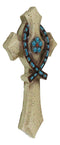 Rustic Beige Greek Ichthys Christ Fish Symbol with Turquoise Gems Wall Cross