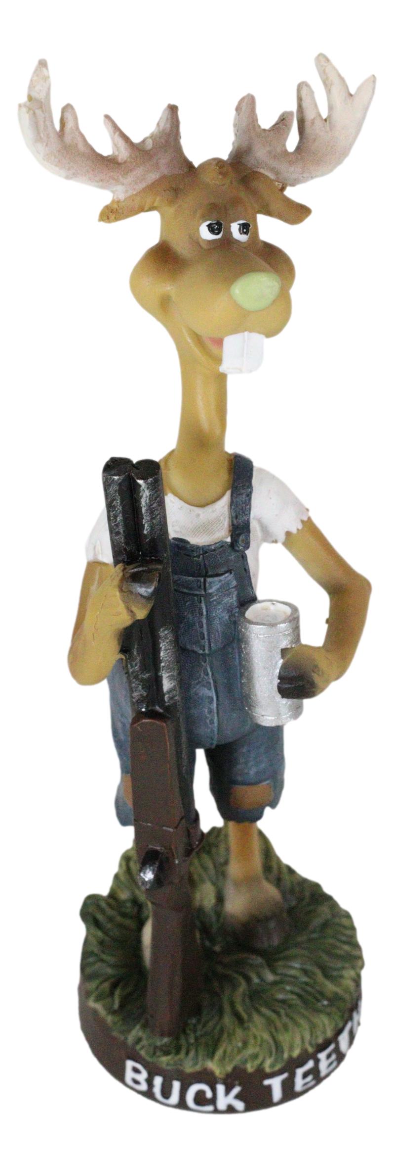 Hunting Hillbilly Buck Teeth Deer with Shotgun Rifle and Moonshine Cup Figurine - Ebros Gift