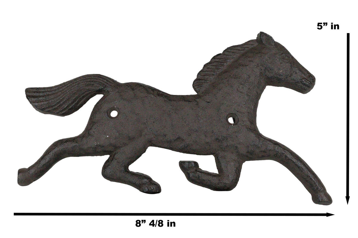 Ebros Cast Iron Rustic Western Country Running Wild Horse Wall Hanging Accent Decor 9" Wide Steed Stallion Horses Farmhouse Decorative Plaque for Cowboys Cowgirls (4)