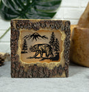 Rustic Pine Forest Black Bear Faux Carved Wood Bark Night Light Lamp Sculpture
