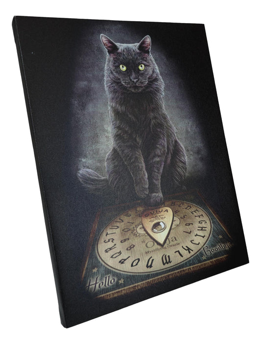 His Masters Voice Black Cat With Ouija Board Wicca Wood Framed Canvas Wall Decor