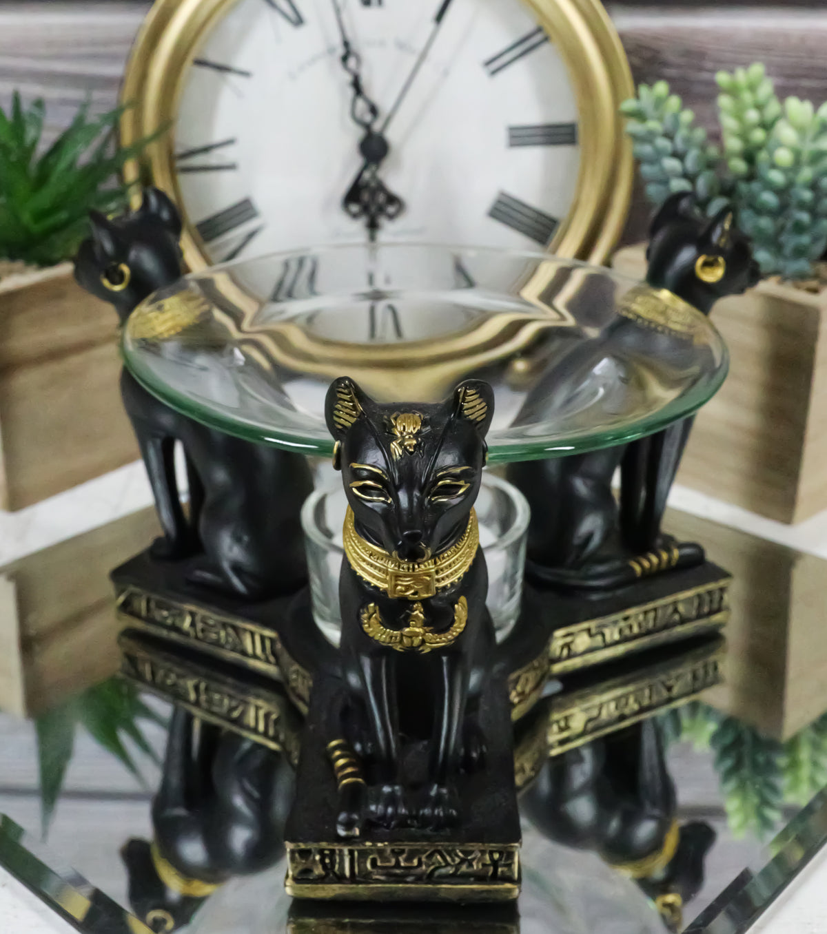 Egyptian Goddess Bastet Bast Cat Trio Candle Heat Oil Tart Scent Burner Decor