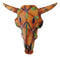 13" W Western Bull Bison Cow Skull With Colorful Tribal Tattoo Wall Decor Plaque