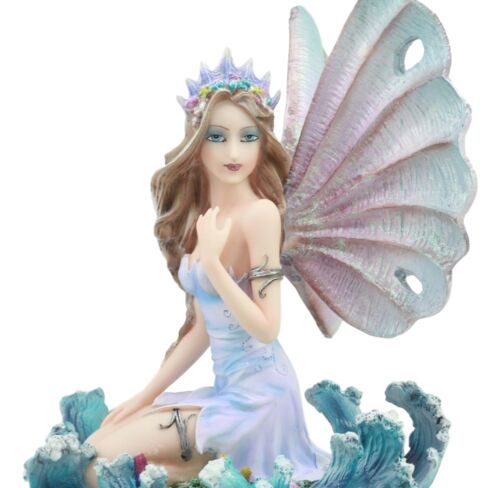 Ebros Ocean Queen Goddess Fairy With Oyster Shell Wings Decorative Statue 10"H