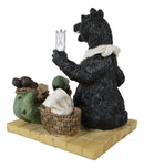 Rustic Western Whimsical Black Bear Picnic Time With Tied Up Hunter Figurine