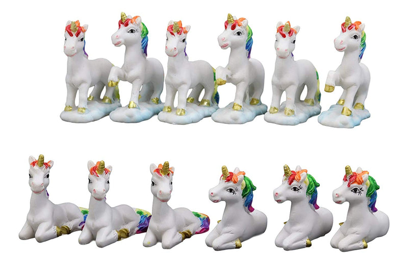 Ebros Beautiful Magical Rainbow Mane Unicorns 2" High Miniature Figurine Set of 12 Mare Unicorn Horse with Golden Horns in 4 Different Poses Figurine Collectible Fairy Garden Decor
