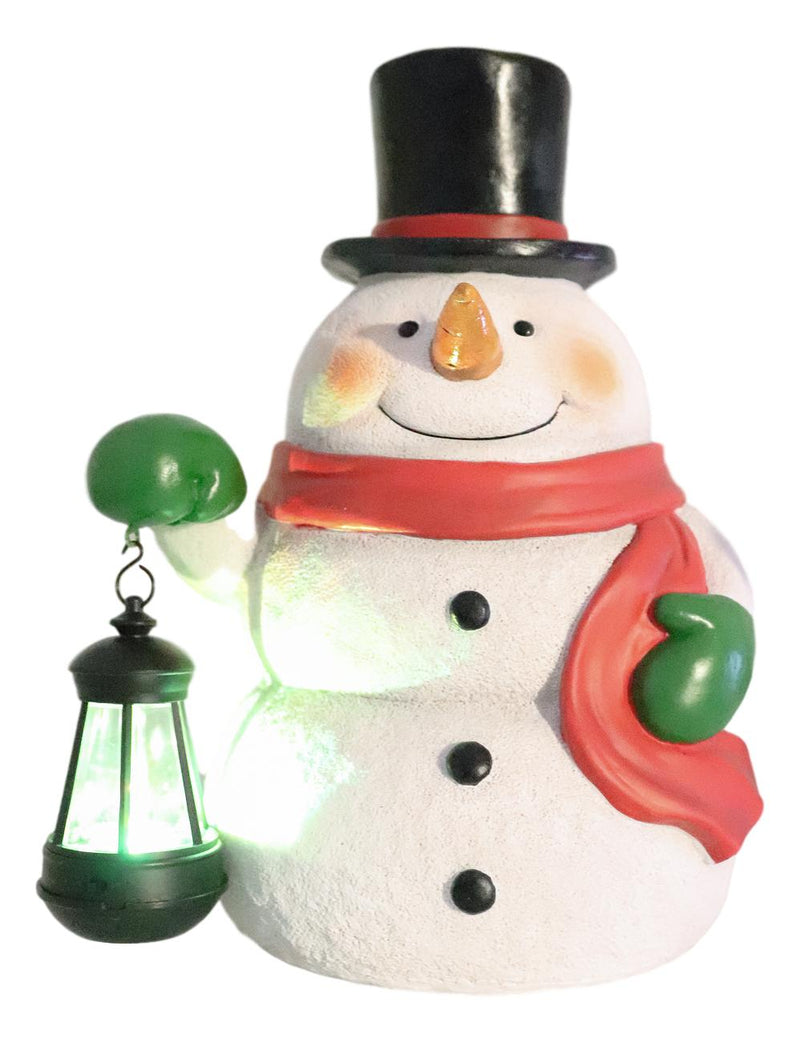 Ebros Merry Christmas Frosty The Snowman Statue With Colorful Solar LED Light Lantern