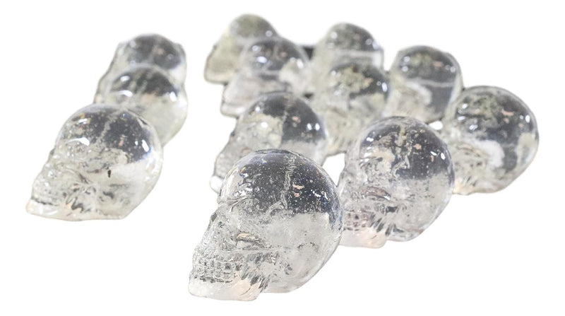 Ebros Pack Of 12 Clear Translucent Witching Hour Gazing Skull Miniature Figurines 1"H