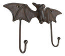 Cast Iron Rustic Vampire Dracula's Perch Flying Winged Bat 2-Pegs Wall Hook