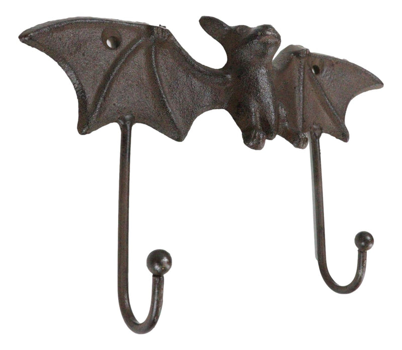 Cast Iron Rustic Vampire Dracula's Perch Flying Winged Bat 2-Pegs Wall Hook