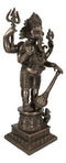 Large 21" Tall Ganesha With Dhoti in War Armor On Pillar With Rat Statue Bronzed