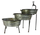Galvanized Metal Rustic 3 Tier Basins Cascading Electric Water Fountain Feature