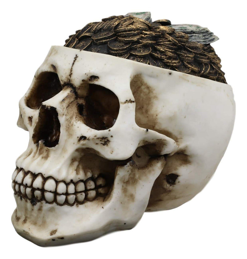 Ebros Day of The Dead Gold Coins Dollar Bills Grinning Skull Decorative Stash Box