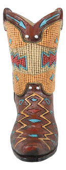 Set Of 3 Western Cowboy Aztec Mexica Faux Tooled Leather Boots Floral Vases
