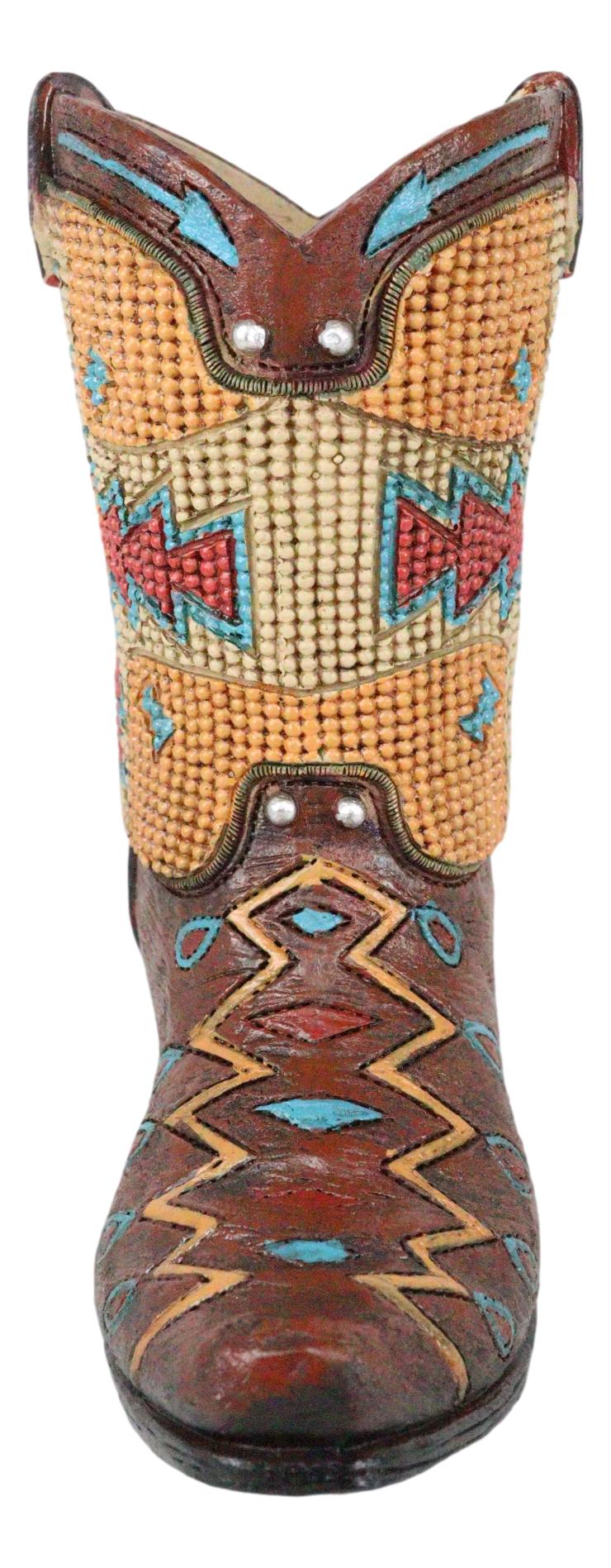 Set Of 3 Western Cowboy Aztec Mexica Faux Tooled Leather Boots Floral Vases