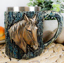 Ebros The Stallion Wildlife Chestnut Horse Mug Textured With Rustic Tree Bark Design In Painted Bronze Finish 12oz Drink Beer Stein Tankard Coffee Cup