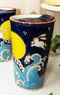 White Rabbits Jumping Over Moon Waves Ceramic Travel Mug Cup 12oz With Lid