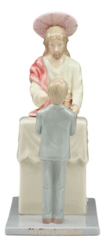 Fine Porcelain My First Communion Jesus With Child Boy Statue 7"Tall Keepsake - Ebros Gift
