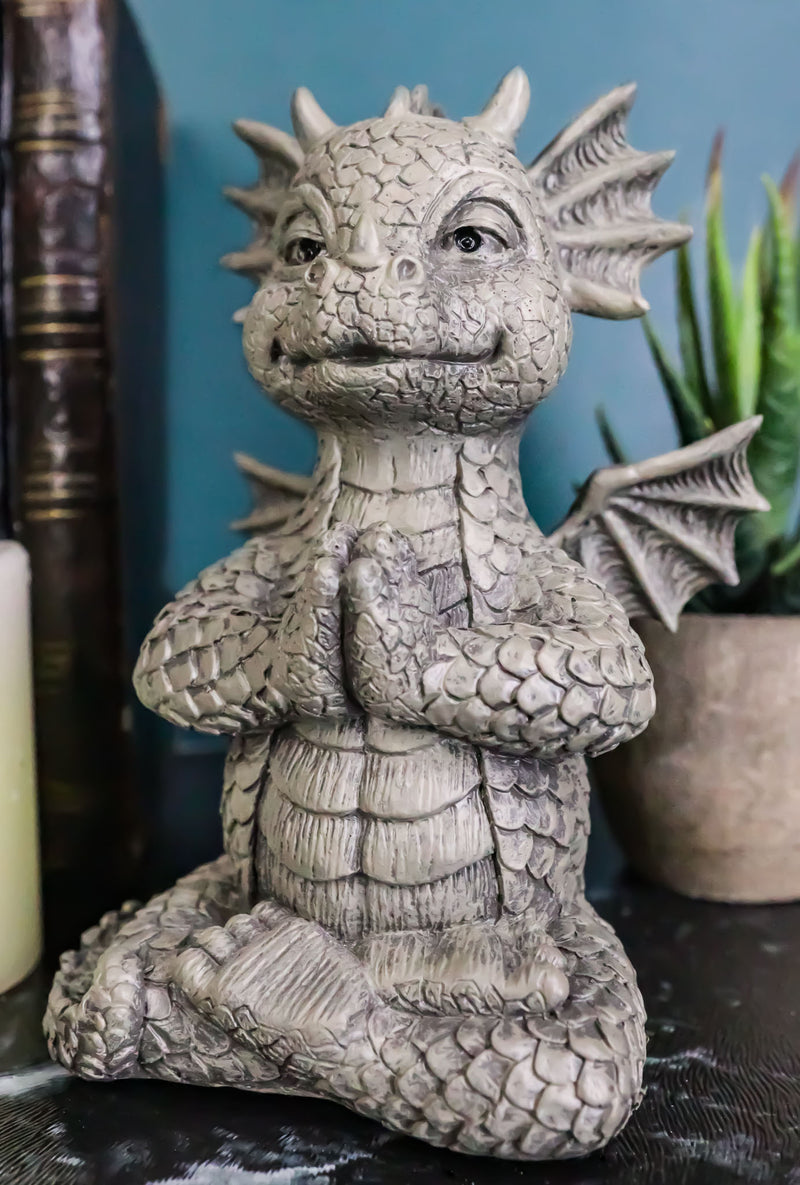 Zen Meditating Yoga Namaste Dragon Statue Faux Stone Resin 5"Tall Fantasy Decor