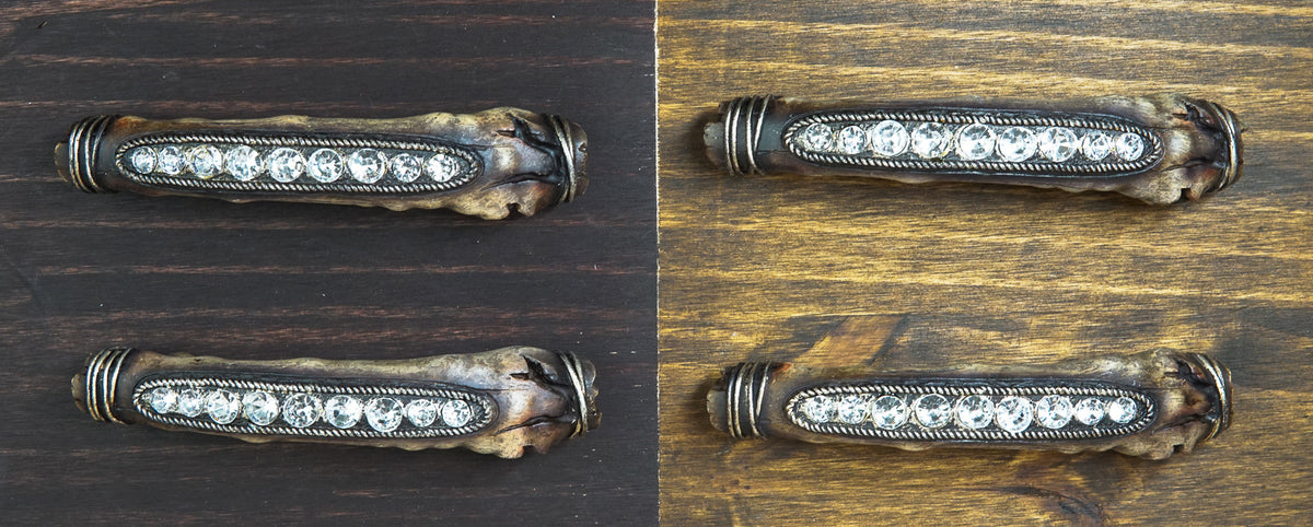 Set Of 4 Rustic Crystals On Faux Distressed Wood Drawer Cabinet Bar Pulls 6.75"L
