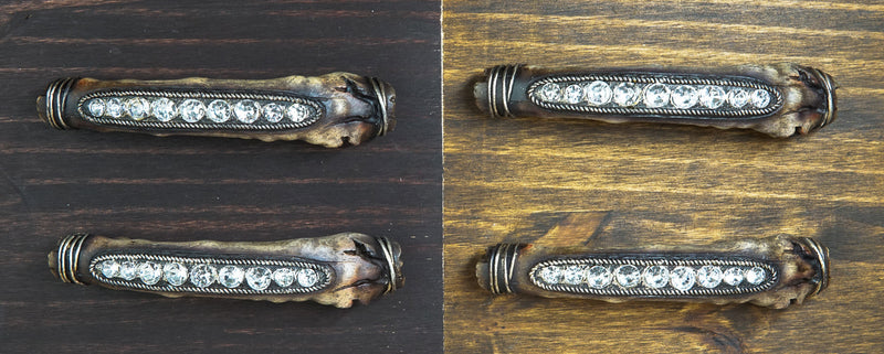 Set Of 4 Rustic Crystals On Faux Distressed Wood Drawer Cabinet Bar Pulls 6.75"L